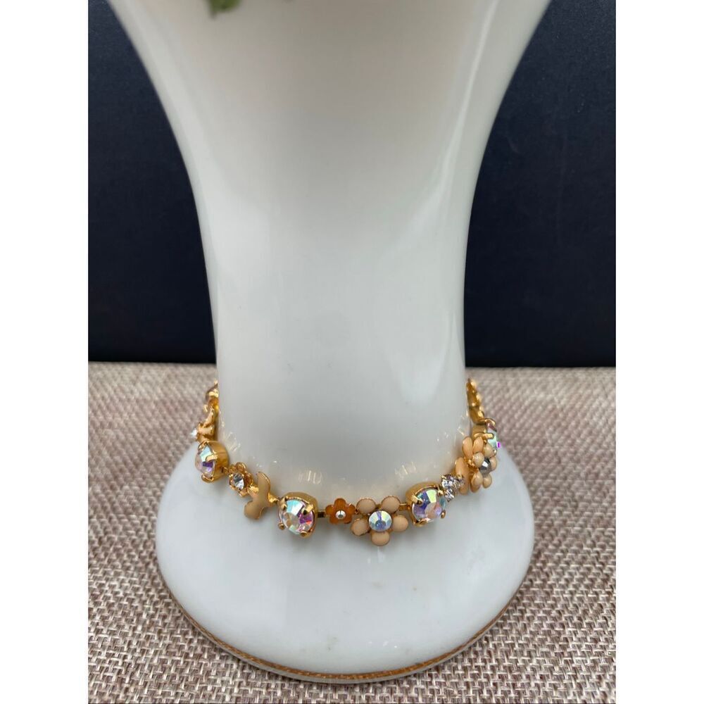 Fresh Flowers Gold-Tone Enamel & AB Crystal Floral Bracelet
